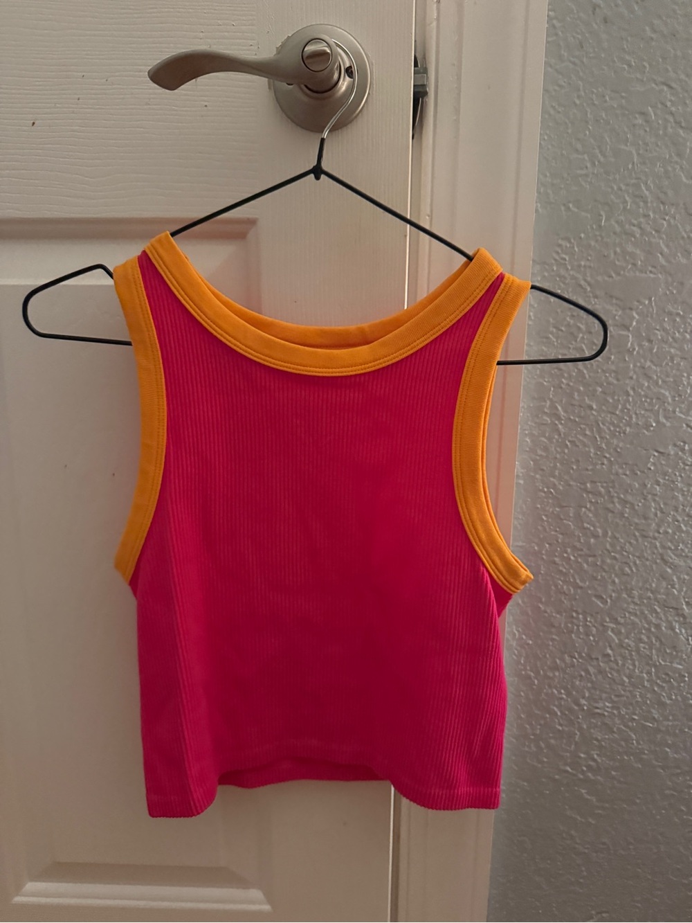 Ribbed Pink Tank Top with OrangeTrim